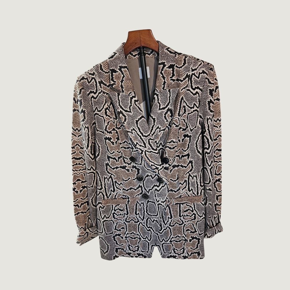 Cabi Python Blazer 3733 Snakeskin Print Double Breasted Jacket Tan Grey Size 8